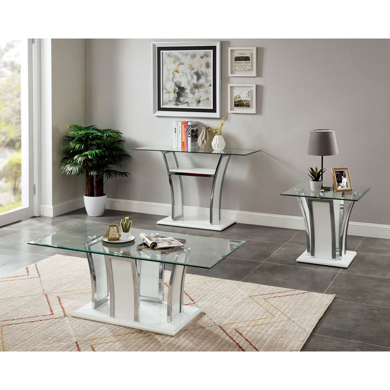 Ensemble de tables basses 3 pièces Crittendon, Blanc lustré