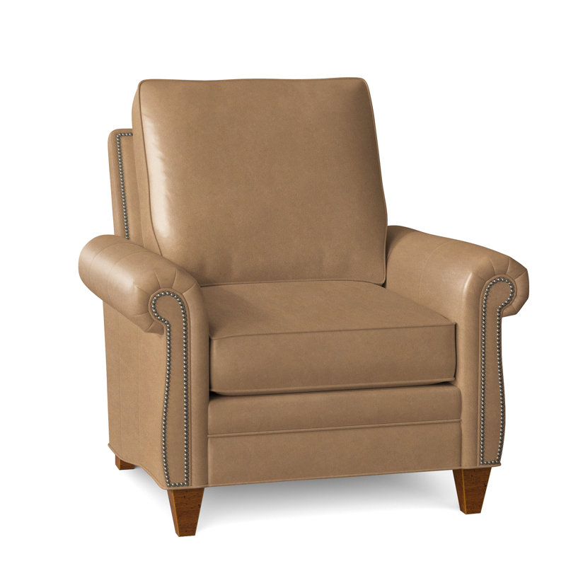 Fauteuil en cuir véritable de 38 po de largeur Reddish, Bronze industriel, Nouveaux classiques, Cuir véritable Fumo Aline