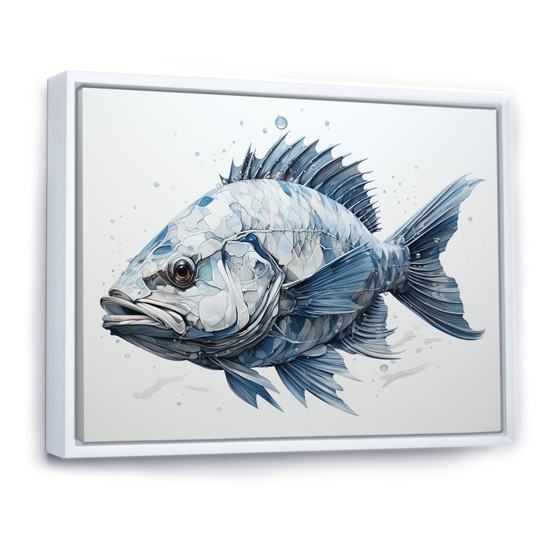 " Fish In The Deep Blue I ", White Floater Framed, 30" H x 40" W x 1.5" D