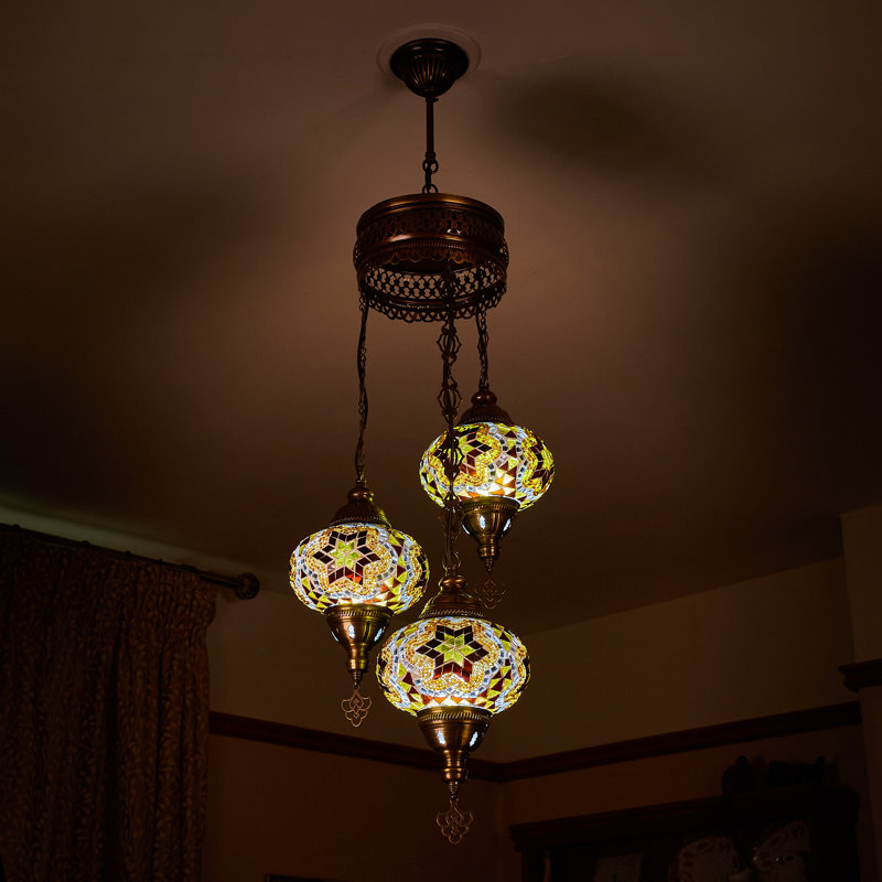 Karlie 3 - Light Antique Bronze Cluster Pendant, Brown/Amber