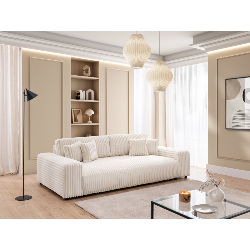 Mollis 4 Seater Corduroy Sofa Bed, Light Beige