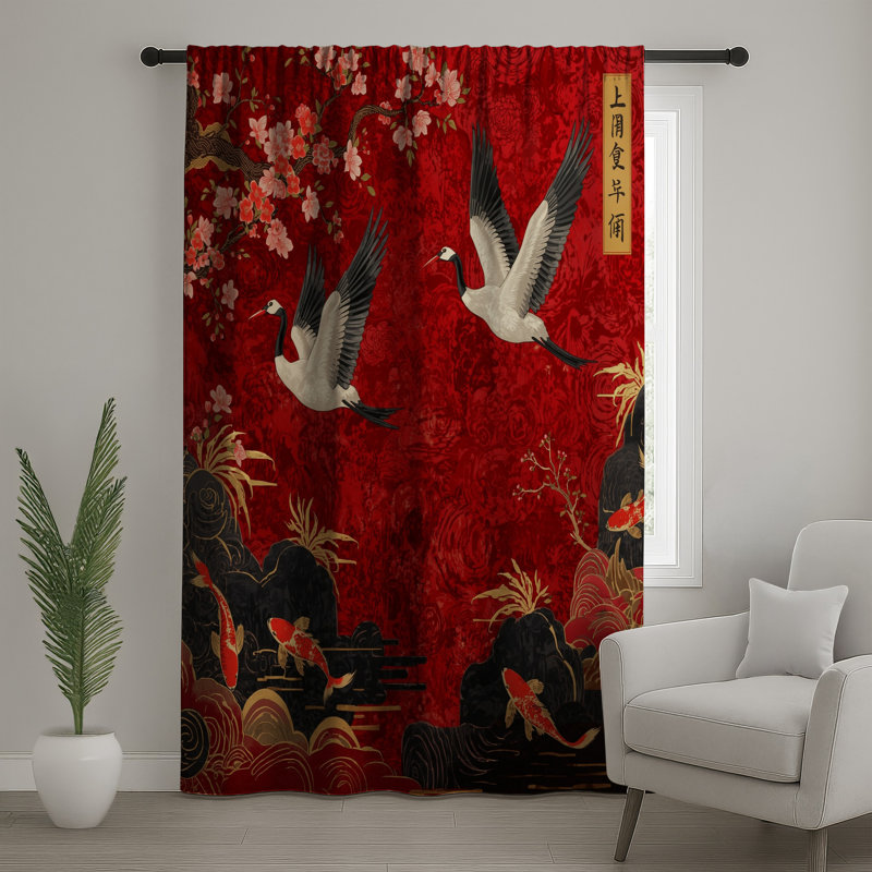 Rideaux Crane Cherry Blossoms Koi, Blocage, 50 po x 80 po - 1 panneau