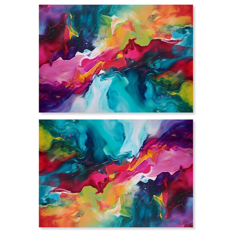 Ensemble de galaxies colorées, art urbain coloré par Art Remedy, H 16 po x l 24 po, Toile tendue