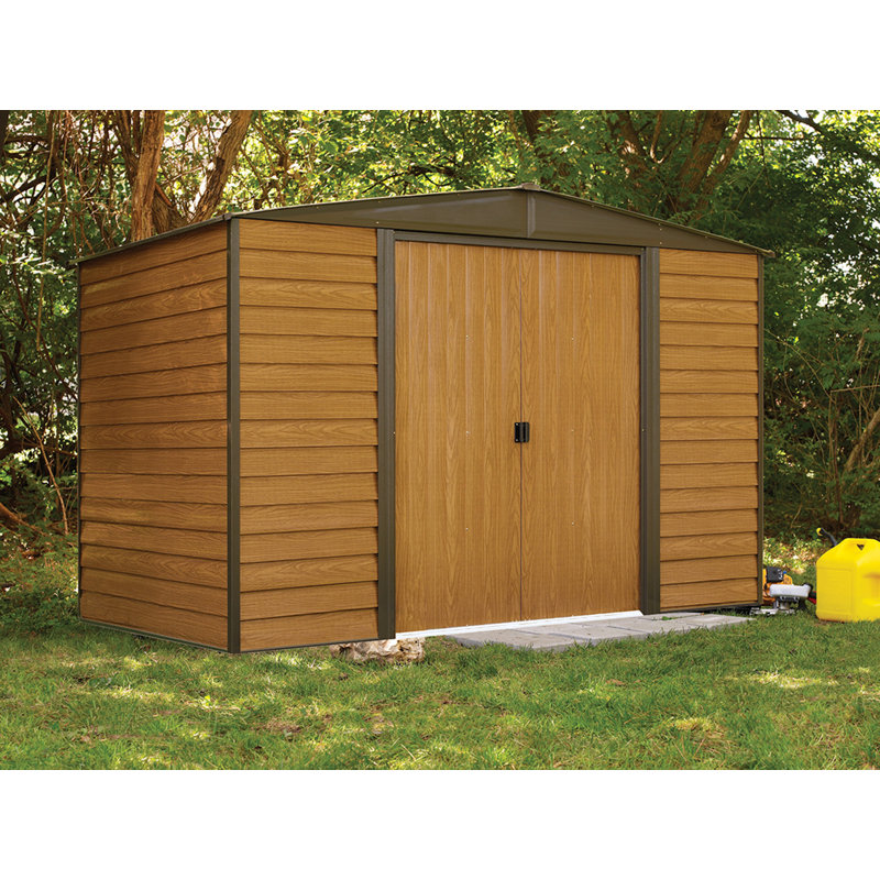 Woodridge Steel Storage Shed Woodgrain, 123.25" W x 71.25" D x 82.13" H