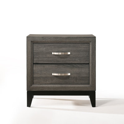 Contemporary 2-Drawer Nightstand End TableTwo Storage Drawers Metal Handles Bedroom Living Room Wooden Furniture