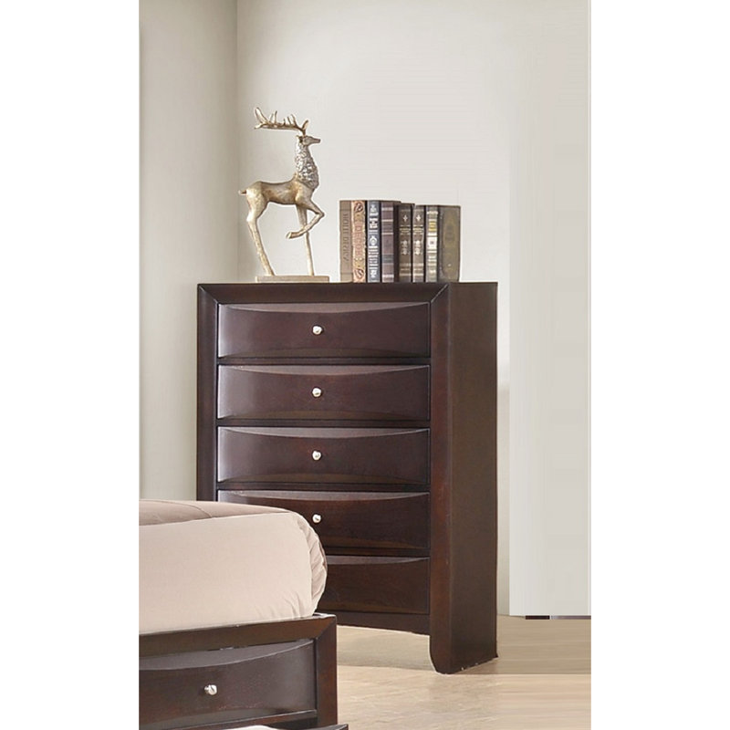 Commode de chambre à coucher à 5 tiroirs en bois massif brun - Design contemporain et séduisant