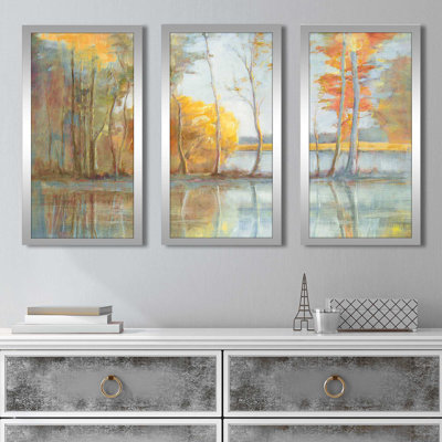 «Lakeside Reflection», peinture sur cadre 3 pièces