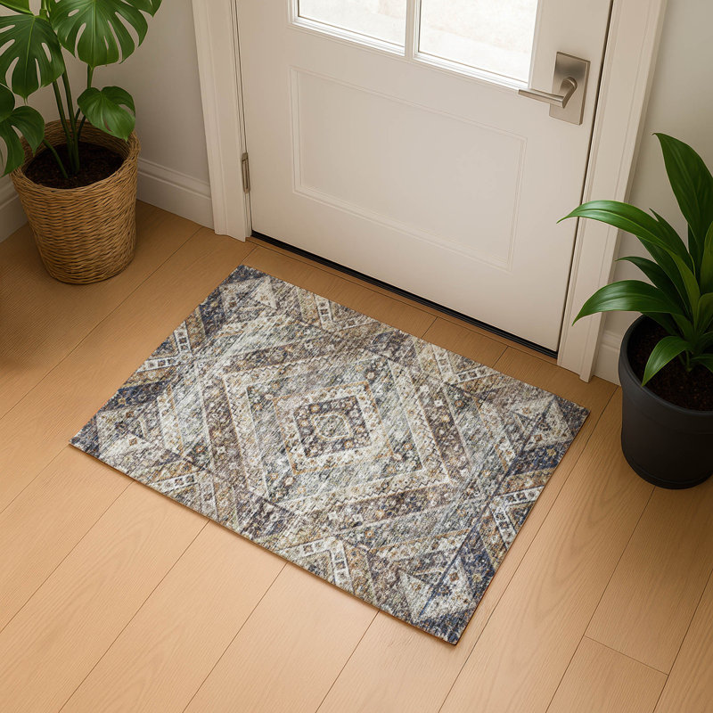 Premium Machine Washable Mayfield AMF2195 geometric Rug, 1'8" x 2'6", Brown