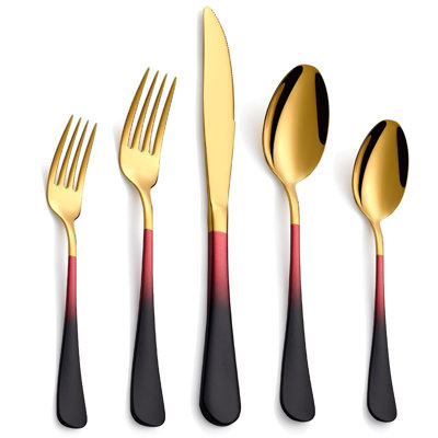 20-Piece 18/0 Stainless Steel Flatware Set For 4 With Green & Orange Handles, Dishwasher Safe