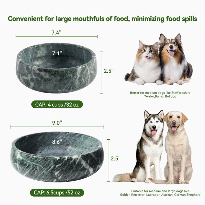 Bol pour chien 7,5 po en marbre naturel, 6,5 tasses, Vert
