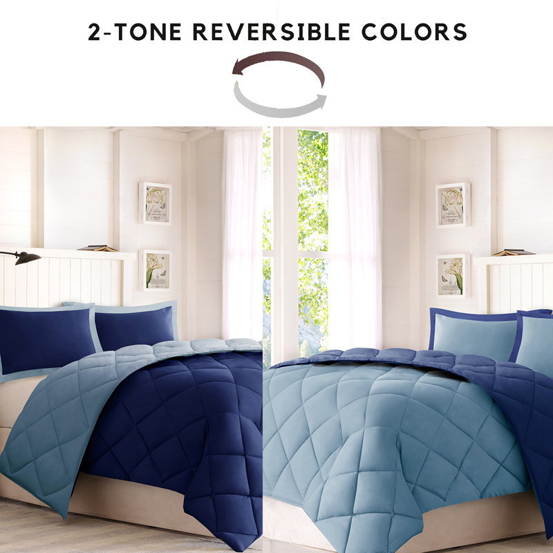 King Black and Blue Reversible Microfiber Comforter Set