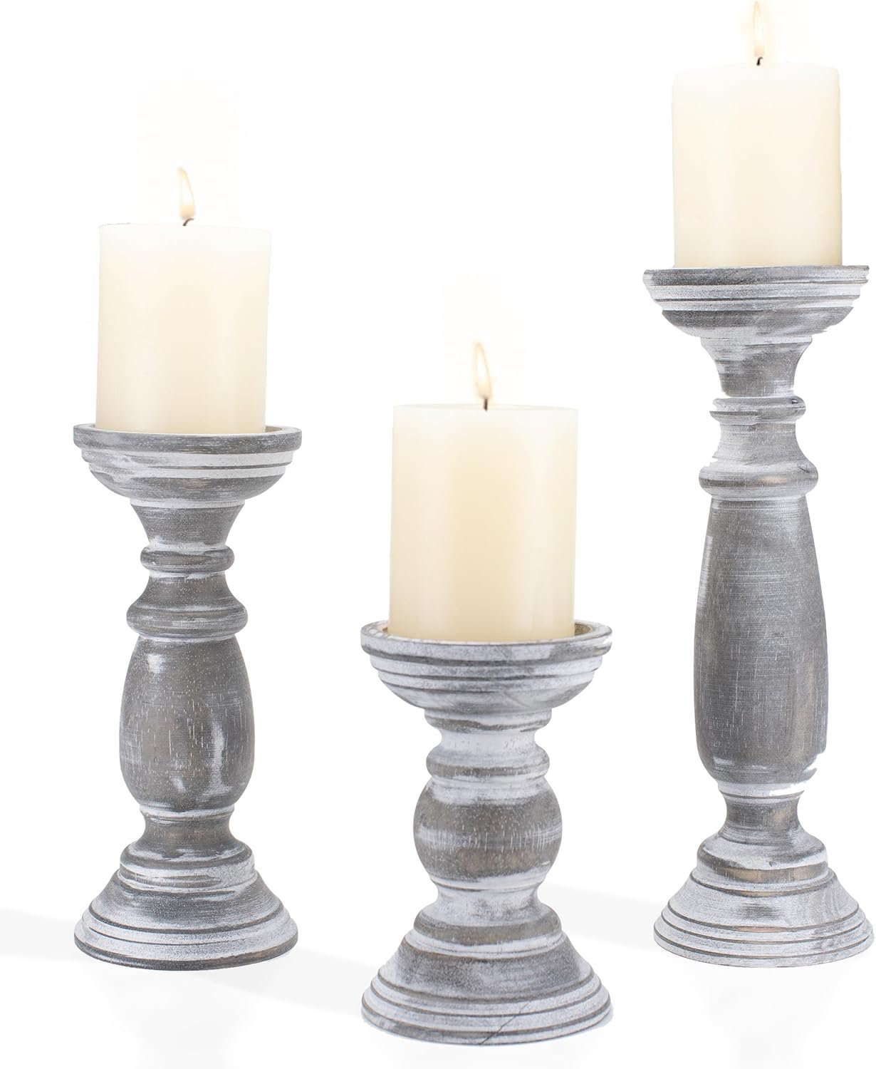 One Allium Way® Grey Rustic Wooden Candle Holders Set Of 3 | Wayfair
