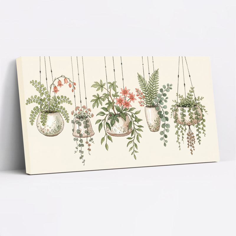 Ensemble de 1 tableau sur toile représentant des plantes suspendues, 40“W x 20”H, Toile tendue