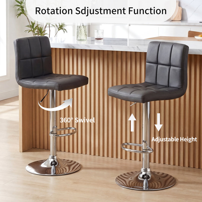 Kristopher Swivel Upholstered Faux Leather Adjustable Height Bar Stool with Iron Frame, Black