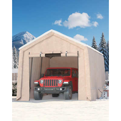 Unité de rangement d'extérieur portatif robuste - Abri d'auto imperméable en toile PE 240G - Porte à enroulement et ventilation - Idéal pour la moto, le bois de chauffage et les outils de jardin, 10 x 15 pi, kaki