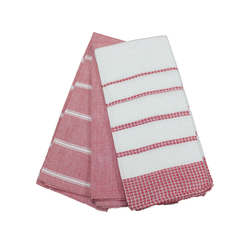 Cannady Cotton Stripe Waffle Tea Towel Kitchen Towel, Red, 32" L x 22" W