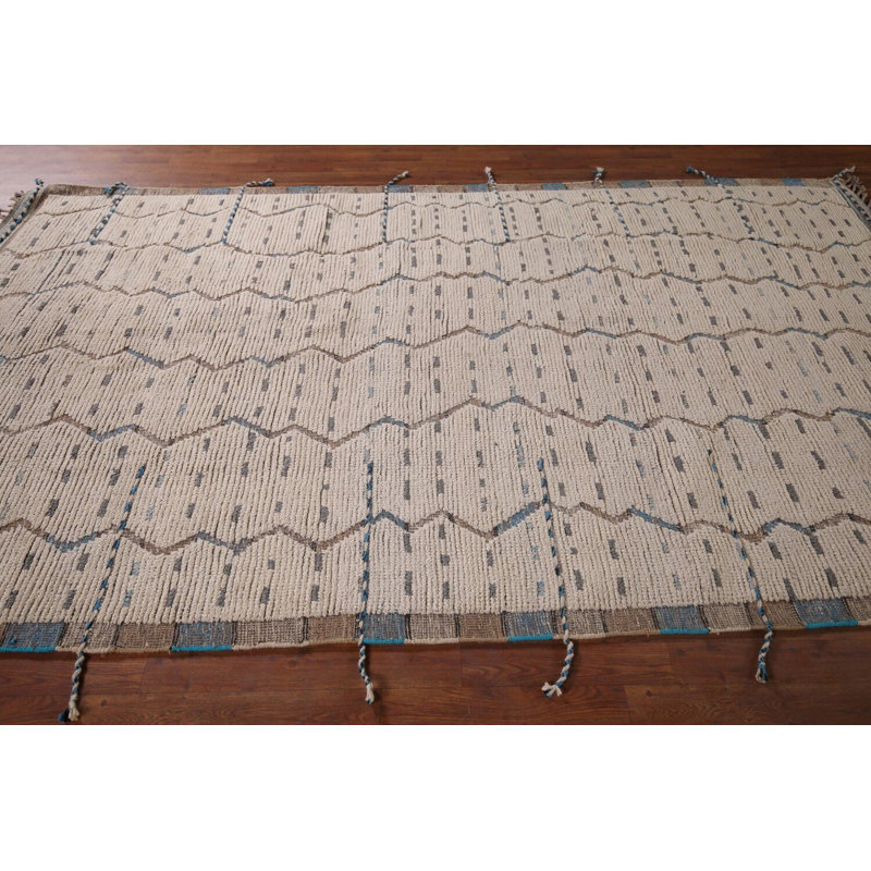 Tapis oriental ivoire à rayures marocaines 6 x 10