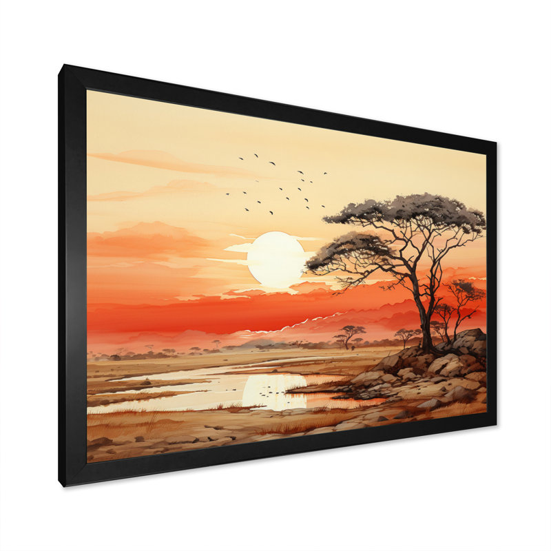 Orange, jaune, paysage africain, impressions sur toile, Cadre photo noir, H 24 po x l 32 po x P 1 po