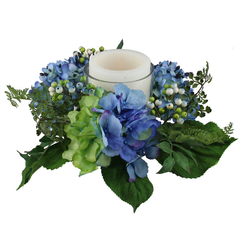 Porte-bougie en verre 16 po, Bleu / Vert