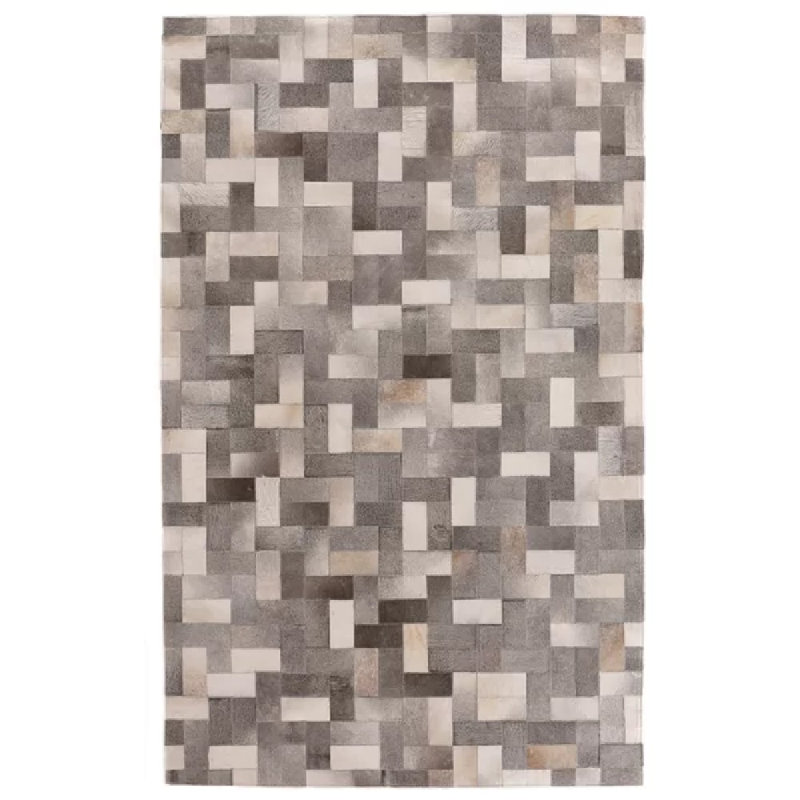 Natural Hide Cowhide Geometric Area Rug in Silver, Rectangle 9'6" x 13'6"