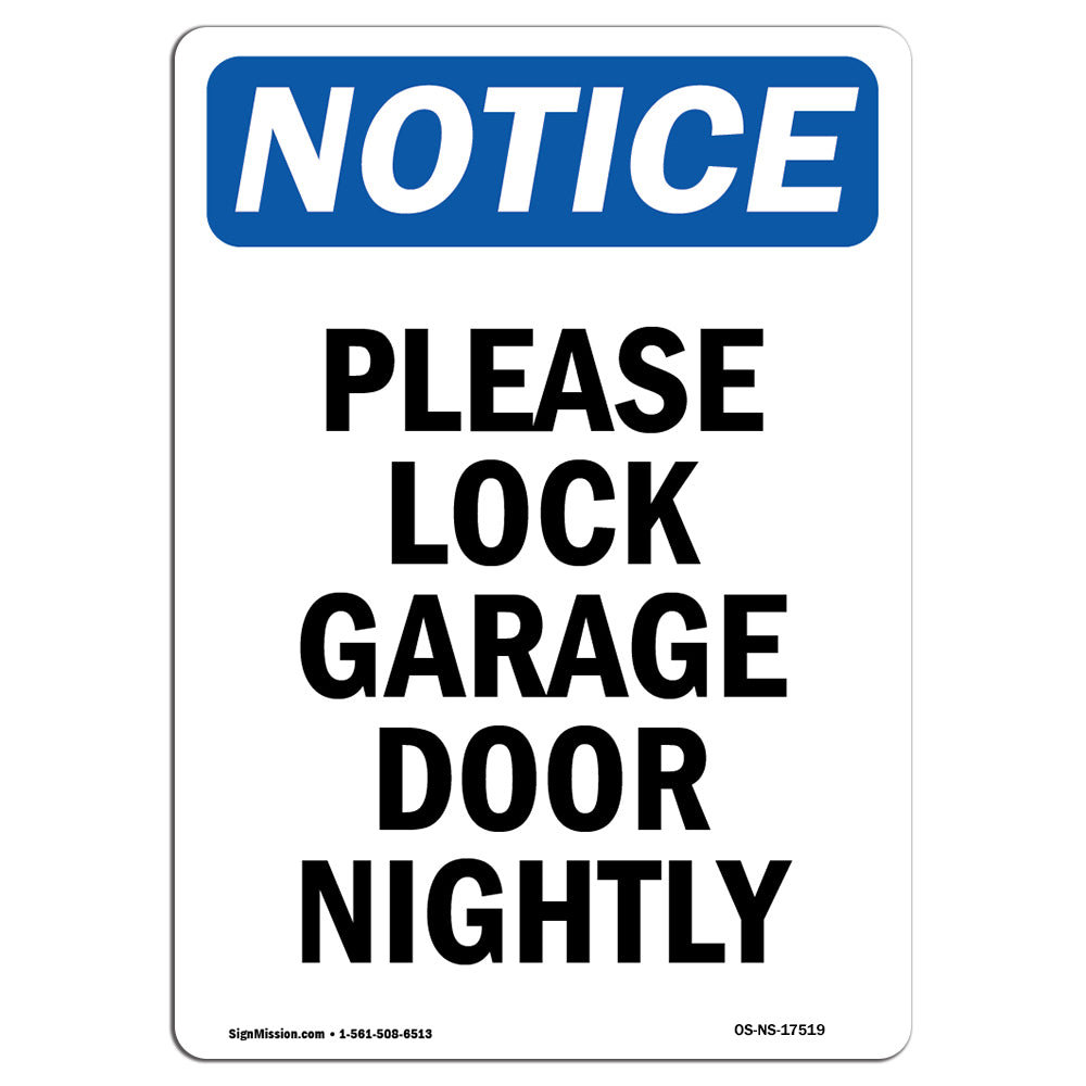 SignMission Please Lock Garage Door Nightly Sign