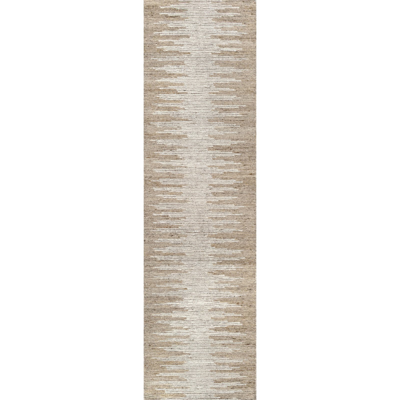 Abrash Ikat Hand-Tufted Wool Area Rug Cut/Loop Pile, 2'3" x 8', Natural