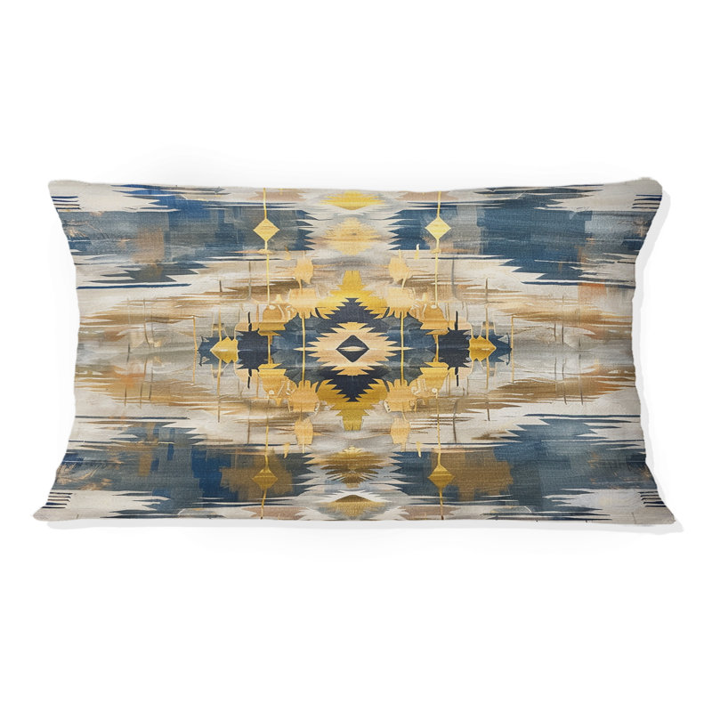 Coussin lombaire géométrique rétro bleu et or