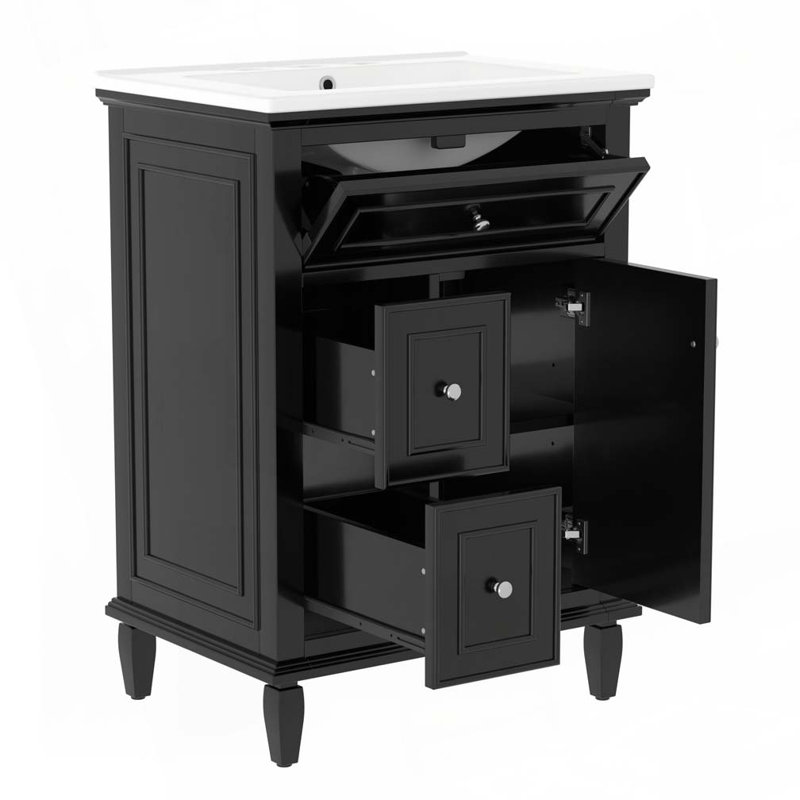Meuble-lavabo 24 po avec lavabo en céramique, Noir