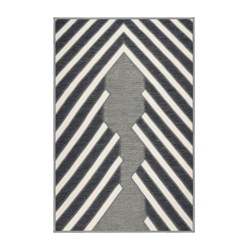  Tapis lavable rayé gris perle et blanc, Rectangle 2 pi x 3 pi