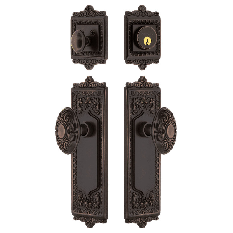 Nostalgic Warehouse Egg & Dart Entry Set with Victorian Knob, Timeless Bronze, 2.375