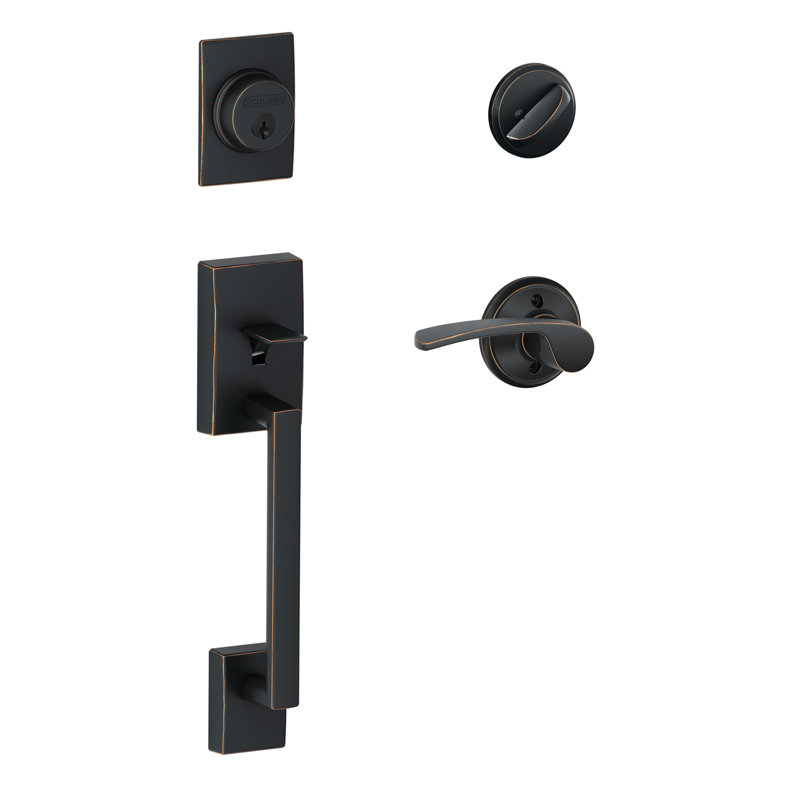 Jeu poignées avec levier de porte verrou et merano et rosette Century, Bronze vieilli, Côté gauche
