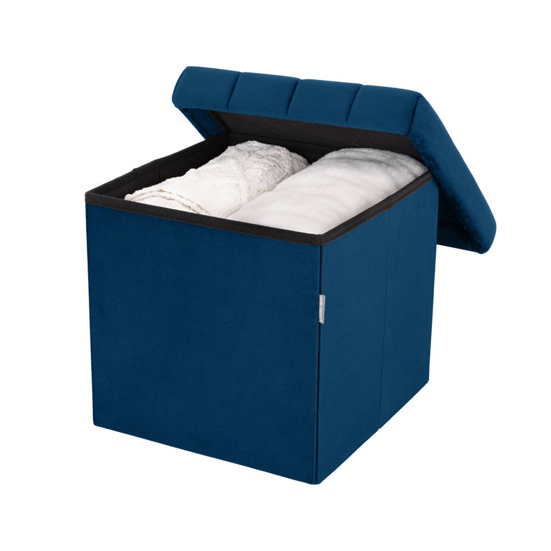 Repose-pieds rembourré avec rangement 15,7 po, Velours bleu