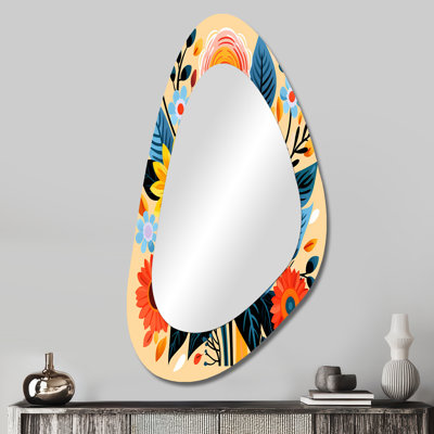 Jaune boho tournesol bouquet élégance III - miroir mural asymétrique unique tournesol, miroir de forme unique traditionnel