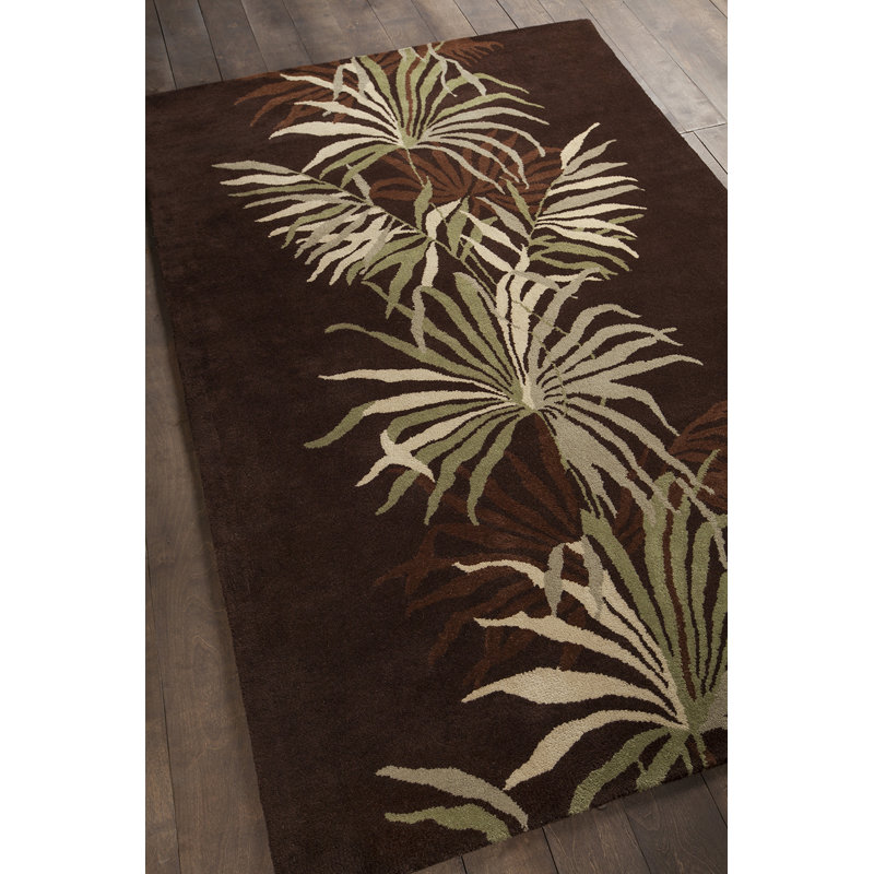 Aschera Floral Handmade Tufted Wool Brown/Tan Area Rug, Rectangle 5' x 7'6"