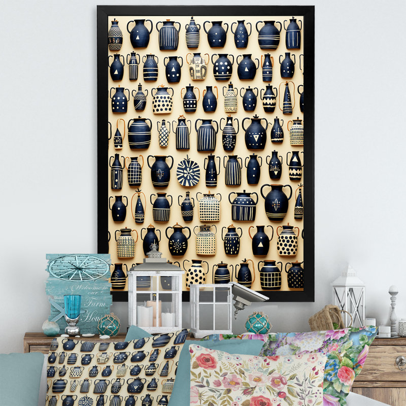 «Black Artistic Pottery Abstraction - Boho Pottery», art mural, Cadre simple noir, H 20 po x l 12 po x P 1 po