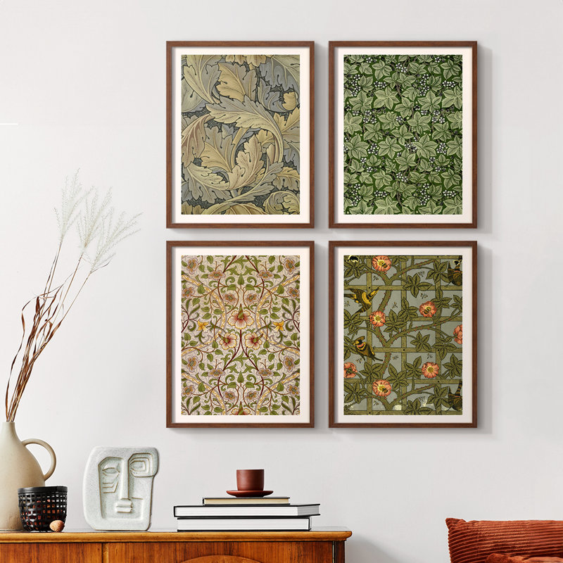 «Vintage Abstract Print XXXII», 4 pièces sur papier, Noyer, H 14 po x l 44 po