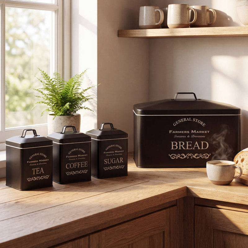 Bread Bin & Canister Sets Steel Canister, Black/White