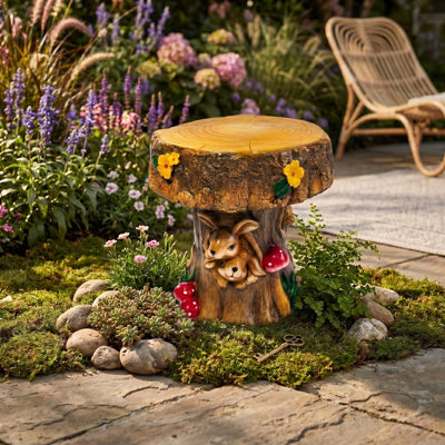 13 in. H Squirrel Tree Stump Garden Statue Weather-Resistant Resin Decorative for Outdoor Patio and Yard
