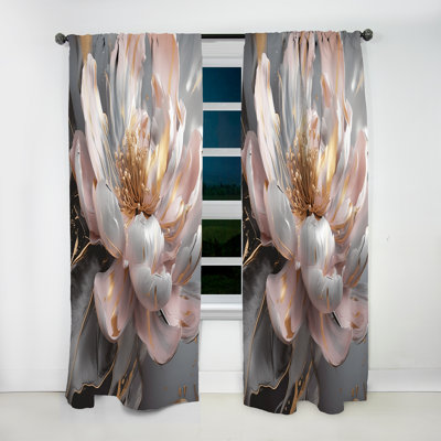 Marble Pink Gold Peony Flower III - Floral Blackout Curtain - 1 Panel