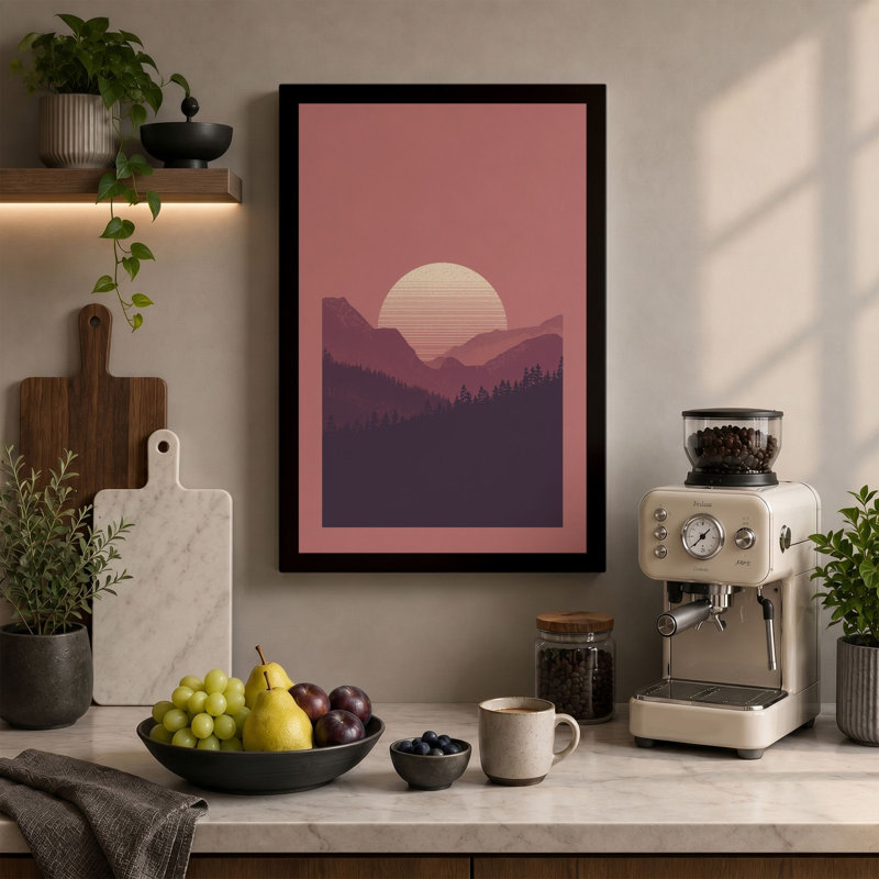 Mountains at Dusk Minimalist - Wrapped Canvas, 30x20 - 76.2 x 50.8 cm, Terracotta Border