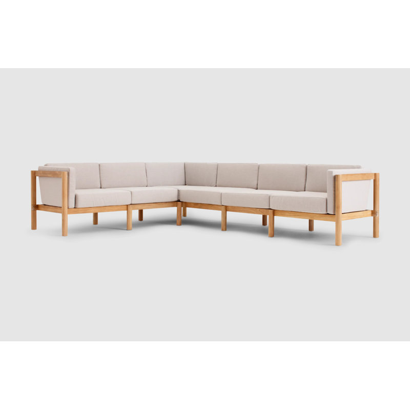 Canapé modulaire d'extérieur en teck Haven avec coussins Sunbrella en pierre grise, Sunbrella cendré, 6