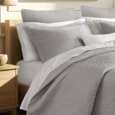 3 Piece Cotton All-Season Quilt Set Light Gray Full/Queen