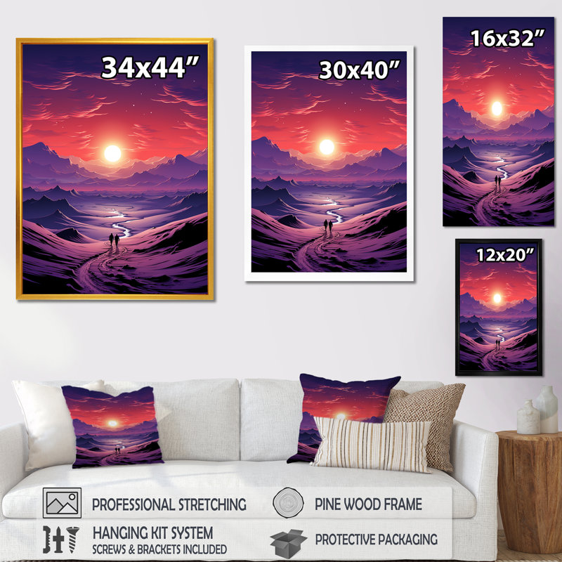 Améthyste «Desert Sands Journey I» - art mural désert, Cadre flottant noir, H 20 po x l 12 po x P 1 po