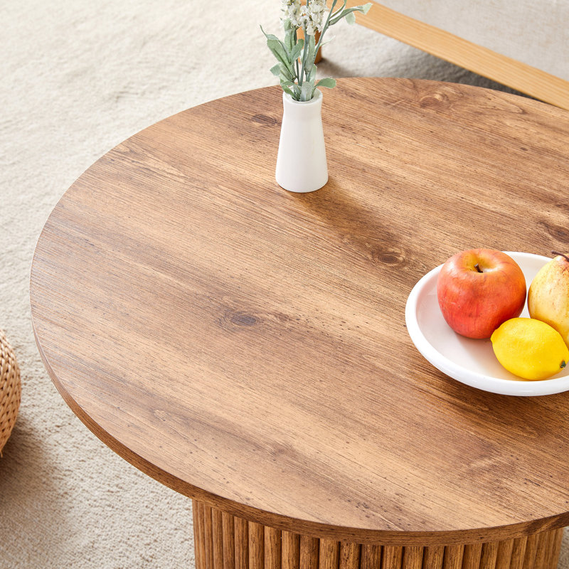 A Modern Circular Coffee Table With A Diameter Of 27.5 Inches Interprets Home Aesthetics And Practicality. MDF Material,Cylindrical Table Leg Design.Becoming The Visual Focal Point Of Home Decoration.