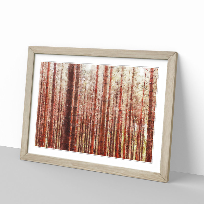 Red Forest In The Autumn - Single Picture Frame Painting on MDF, 33cm H x 45cm W x 2cm D, Oak