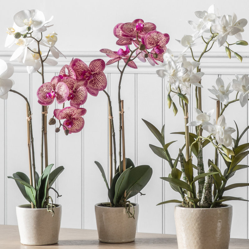 50cm Faux Flowering Plant in Ceramic Pot, Pink