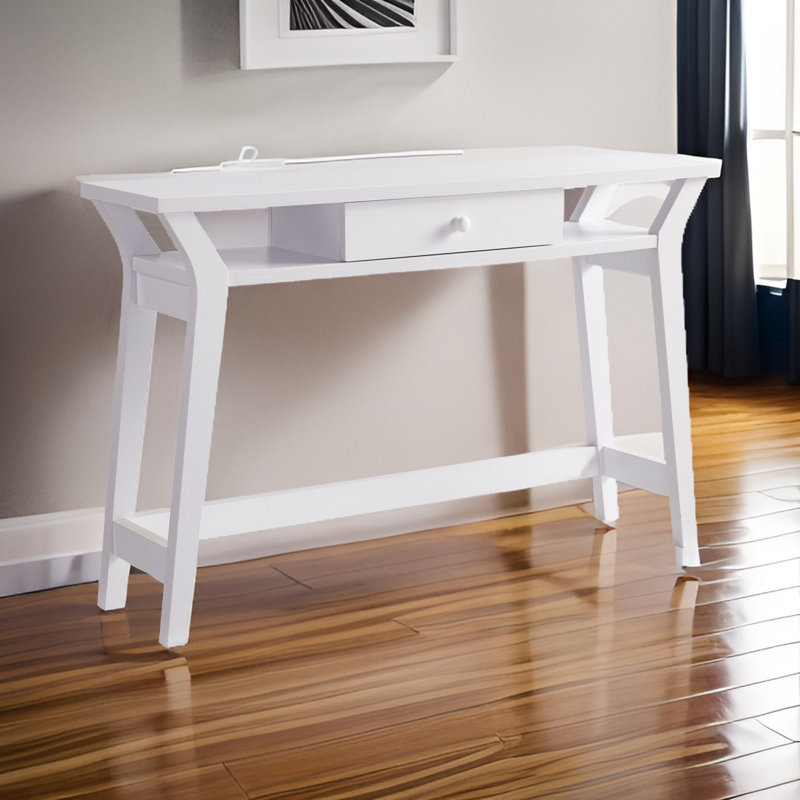 Console avec un tiroir et deux tablettes ouvertes, Blanc