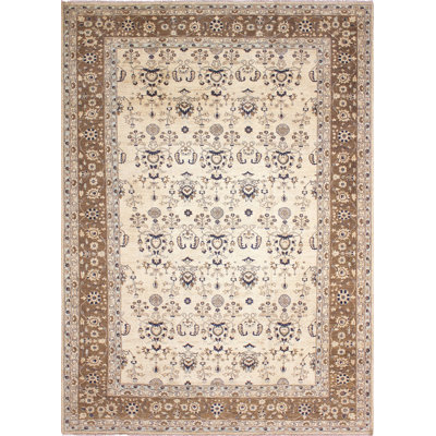 Tapis unique noué à la main style ivoire des années 2010 de 10 pi 3 po x 13 pi 7 po Maera