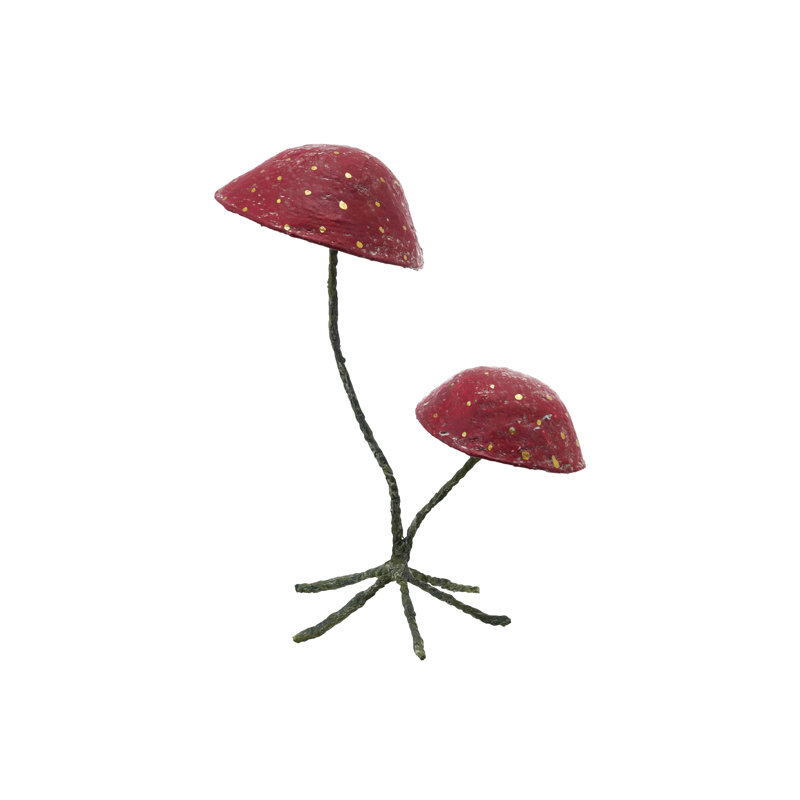 Papier mâché fait à la main et champignons en métal à pois sur pied