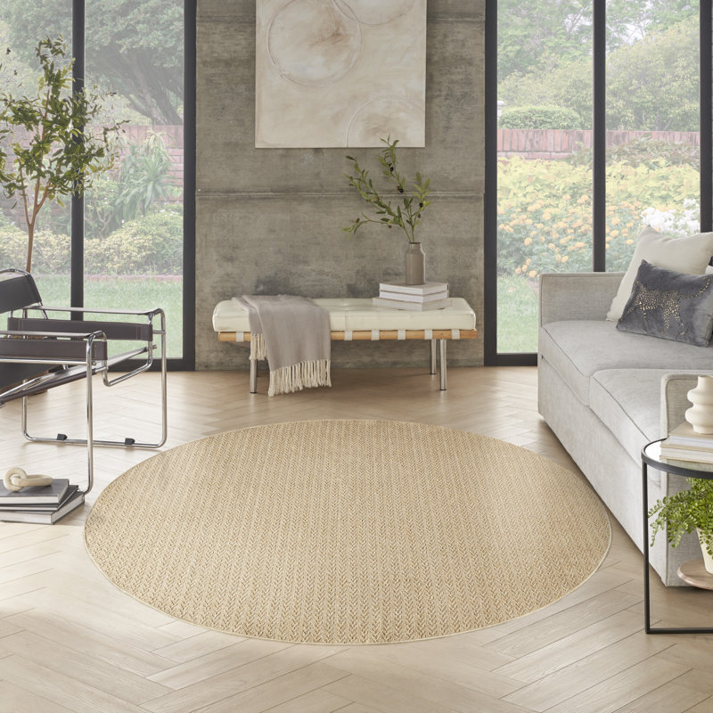 Cantara Chevron Indoor/Outdoor Area Rug, Round 8', Tan/Taupe